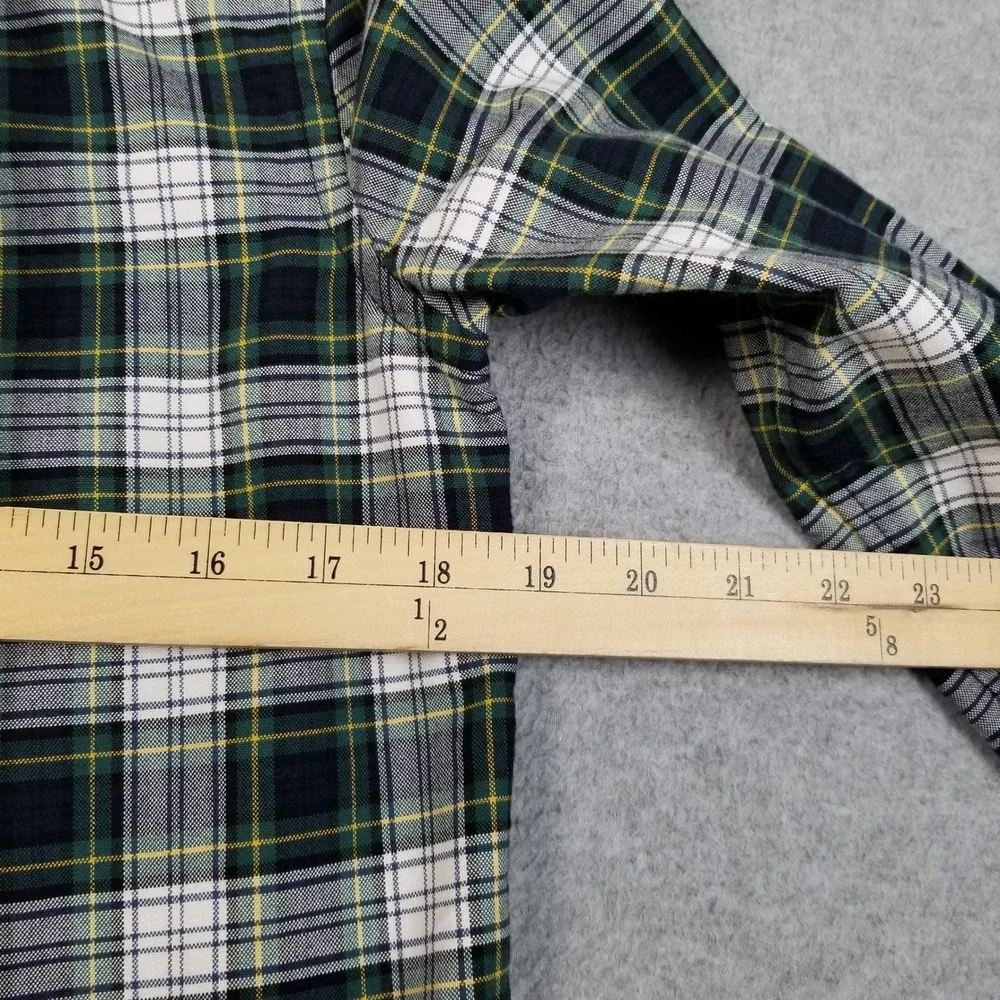 Ralph Lauren Button Up Shirt Boys L Large Green Blue Plaid Pony Long Sleeve Logo